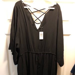 BLACK CHALLIS KIMONO SKATER DRESS
